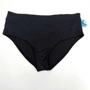 Decree Womens Black Ribbed High Rise Full Coverage Bikini Bottom 3X NWT
